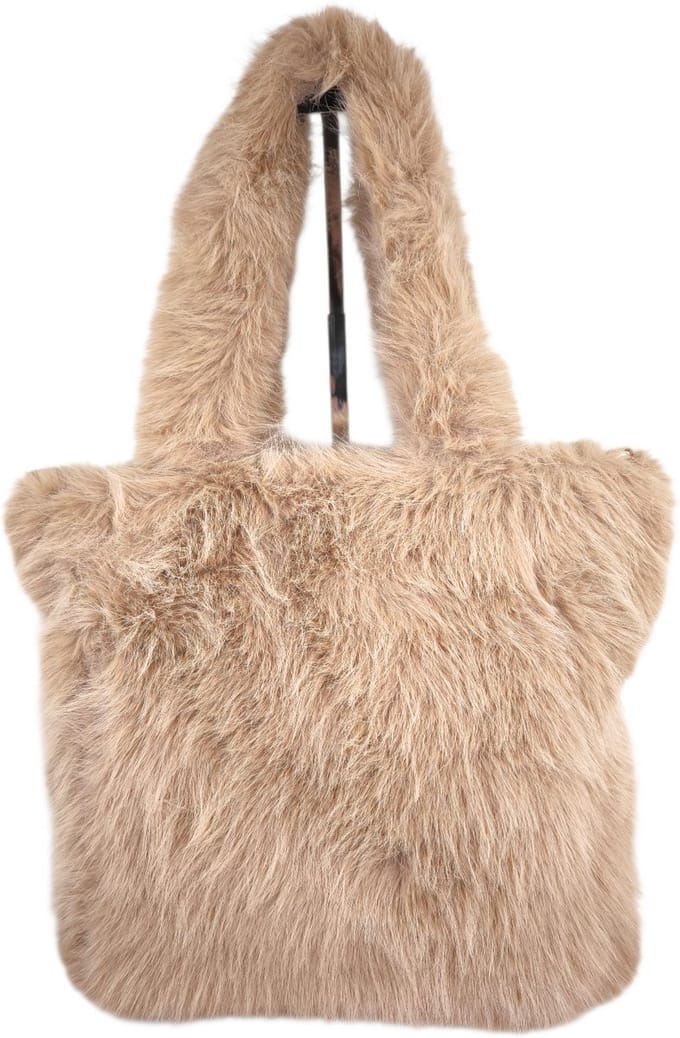 Qischa - schoudertas - hobo tas - fluffy - lange draagriem - bruin