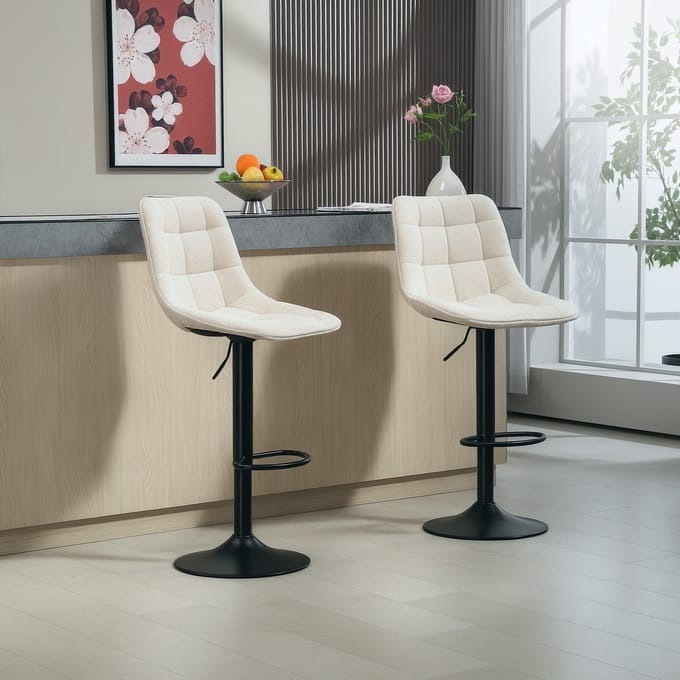 REDOM Barkrukken Set Van 2 - In Hoogte Verstelbaar En Draaibaar - Modern - Polyester - Beige