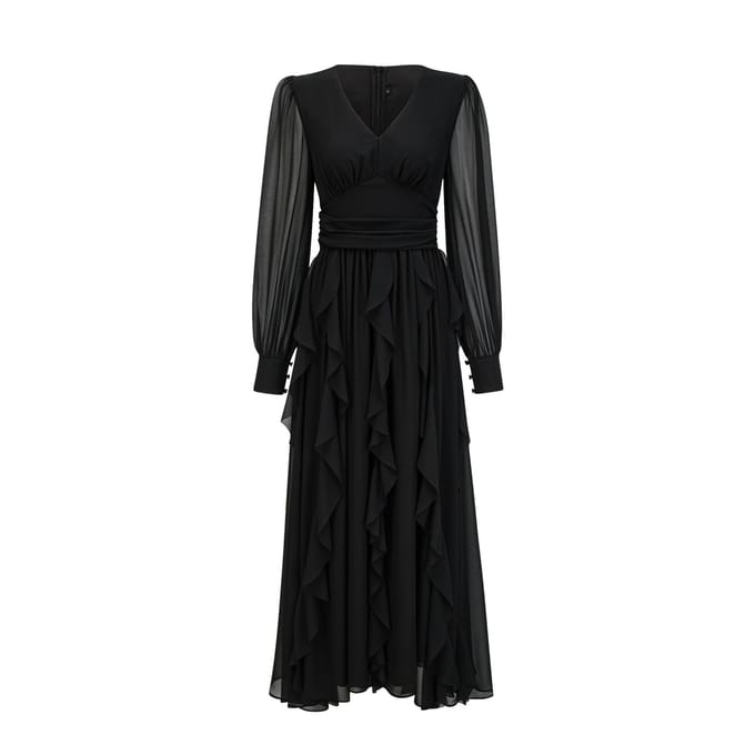 Jurk V-hals Lange Mouwen Hoge Taille Slank Jurk High-end Damesjurk L