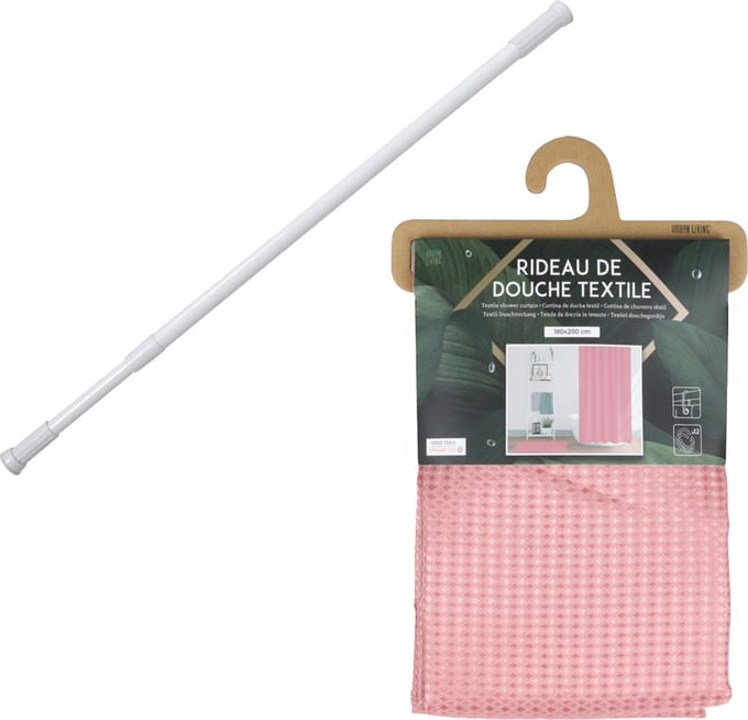 Douchegordijn met ringen - oudroze - polyester - 180 x 200 cm - incl ophangstang uitschuifbaar 70-120 cm