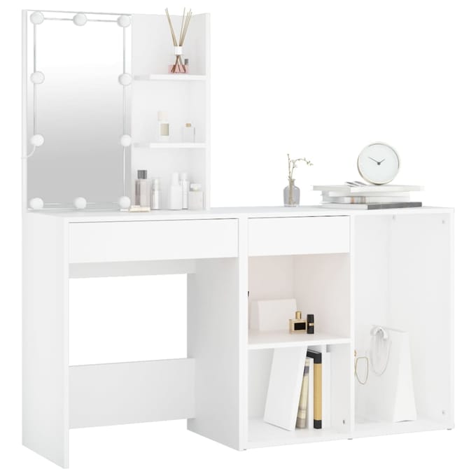 vidaXL - Kaptafel - met - kastje - en - LED's - bewerkt - hout - wit