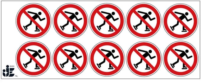 Schaatsen verboden verbodssticker - P079 | 5 cm - 10 stuks per vel