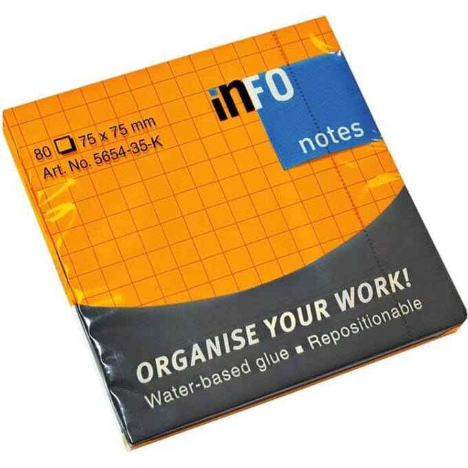 Info sticky notes - Brilliant - 80 vel - 75x75mm - geruit - oranje - IN-5654-35-K