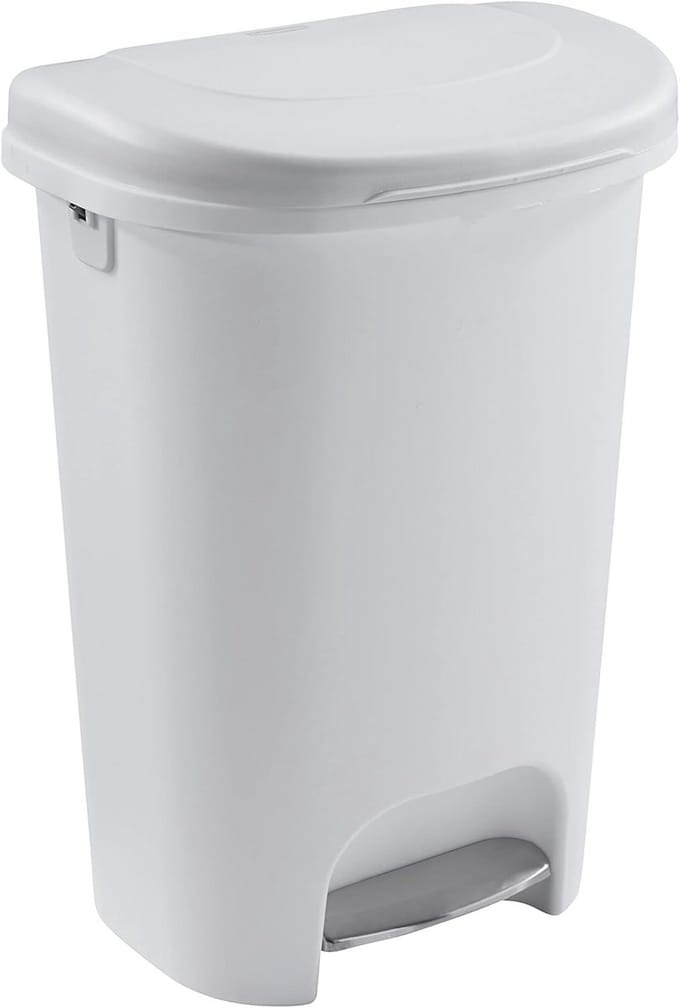 Grote witte pedaalemmer 50 liter met deksel en antislip