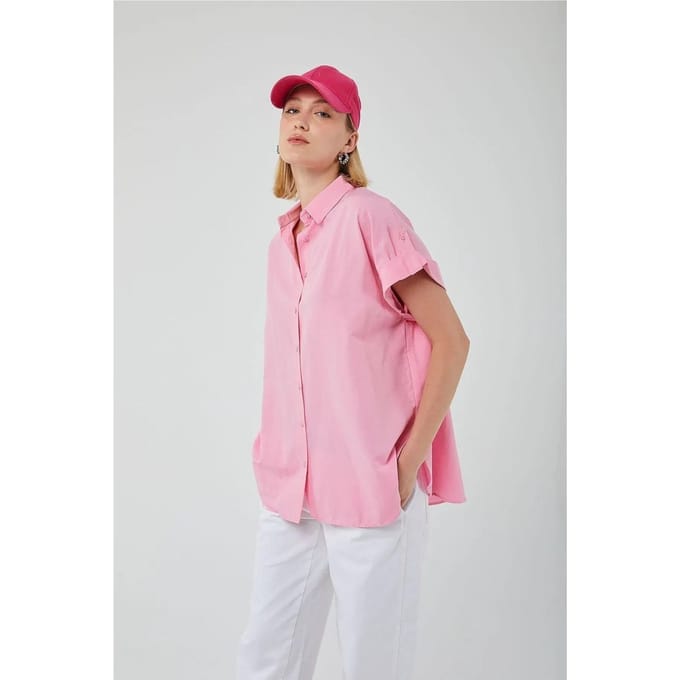 Oversized Korte Mouwen Poplin Overhemd met Knopen