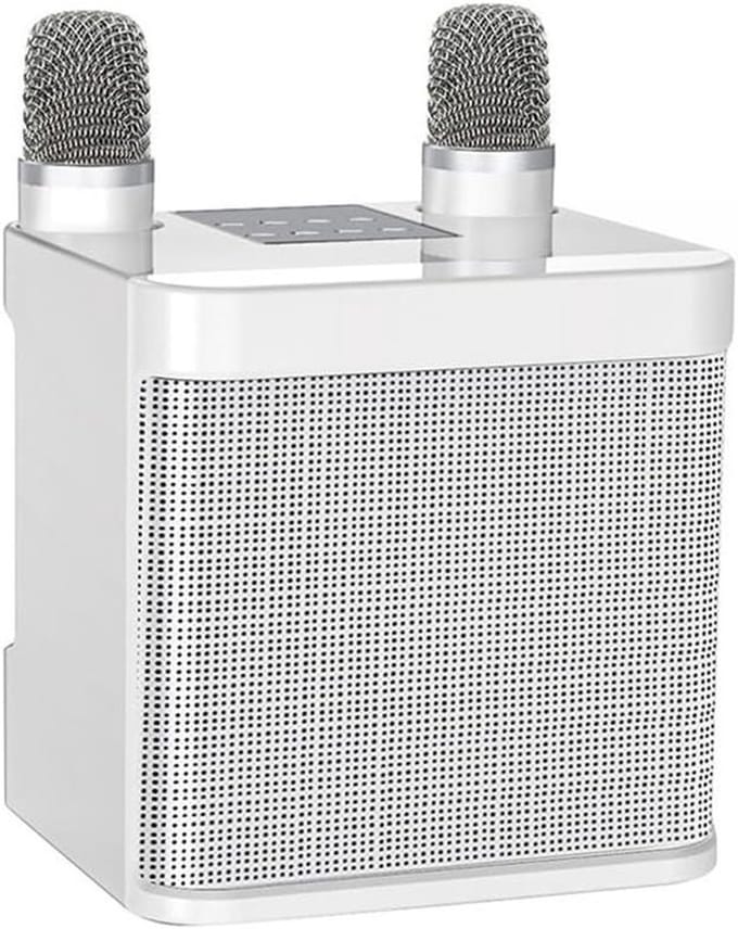 Karaoke Set - Draagbare Speaker - Zingen en Muziek - Dubbele Microfoons - 17 x 16 x 16 cm - Wit
