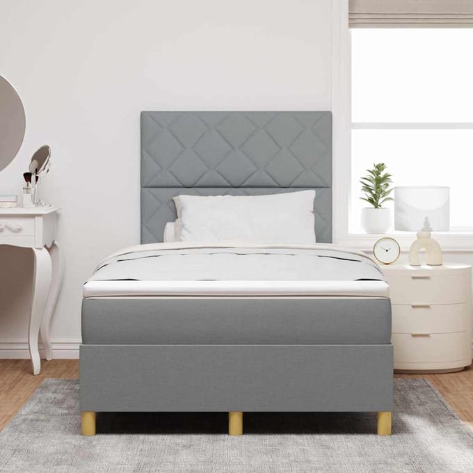 vidaXL - Boxspring - bed - met - hoofdeinde - Lichtgrijs - 120 - x - 200 - cm - Stof