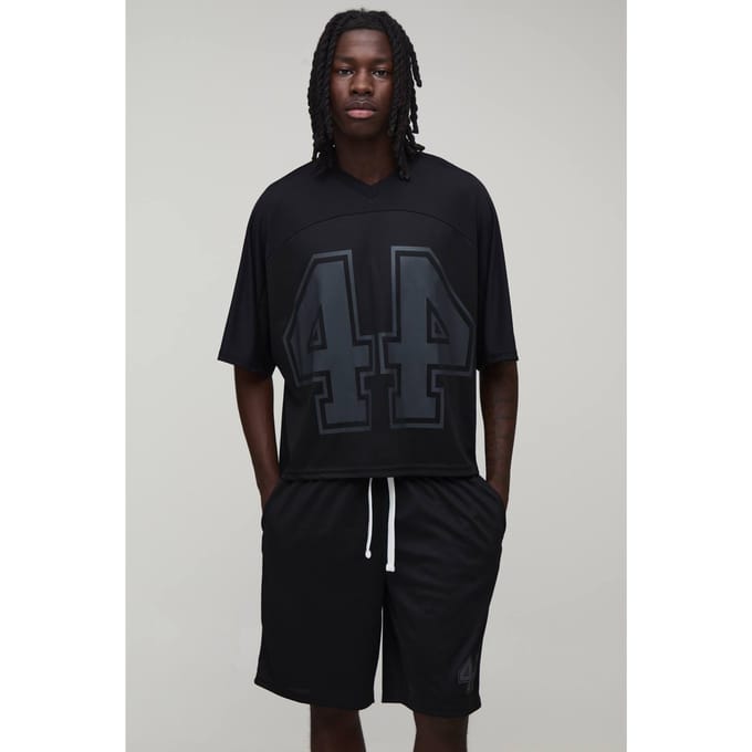 Oversized Boxy Mesh Vleermuis 44 Hockey Top En Short Set | Black | Size 5XL