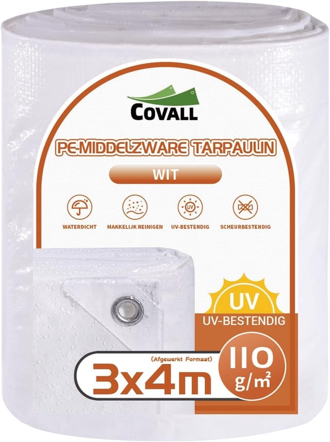 Afdekzeil Waterdicht - Beschermend Zeil - Tuin en Camping - UV Bestendig Scheurvast - 3 x 4 Meter - Wit