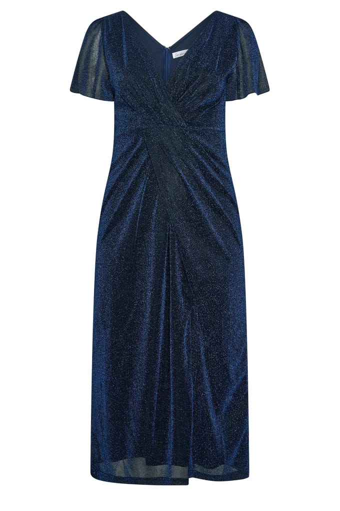 Yours London Blauwe Metallic Wikkeljurk Size 48