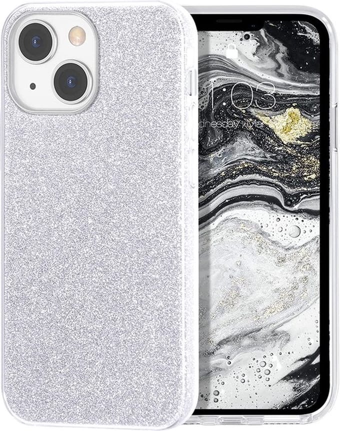 Casemania Hoesje Geschikt voor Apple iPhone 14 Plus - Zilver - Glitter Back Cover