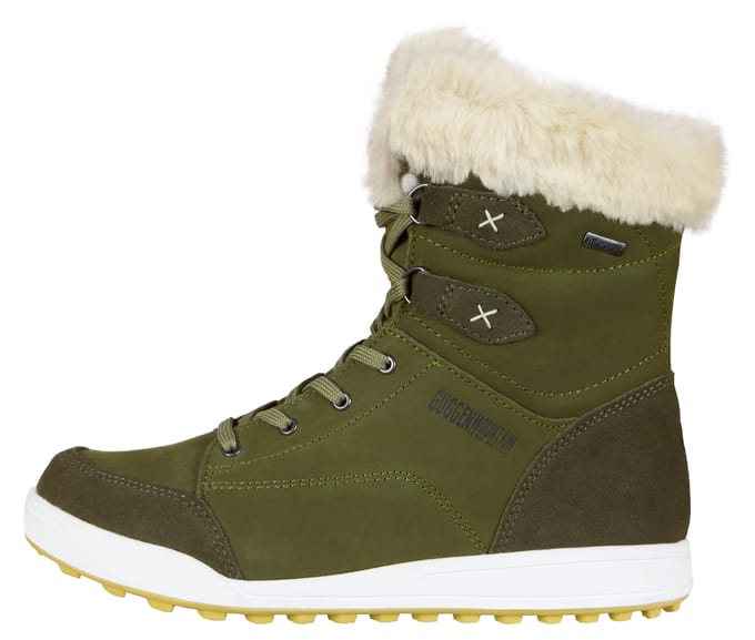 Dames Winterlaarzen Echt Leer met Imitatiebont Olijfgroen