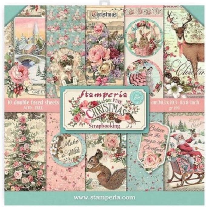 Stamperia - Pink Christmas 8x8 Inch Paper Pack (SBBS16)