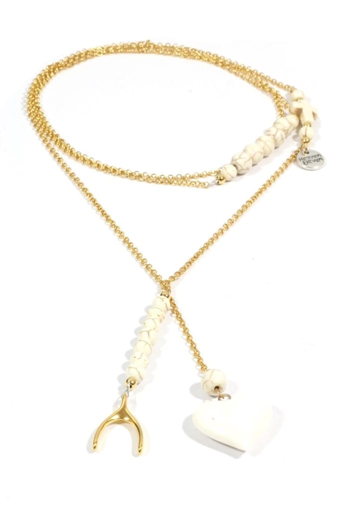 Heaven Eleven dames Ketting goud plating - howliet kralen - wit hertegewei hart