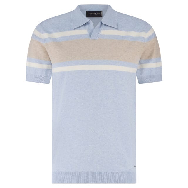 Lichtblauwe polo Scotland Blue Avan knitted v-hals