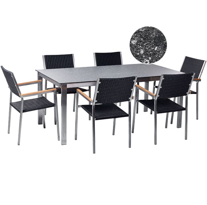COSOLETO/GROSSETO - Tuinset 6 persoons - Zwart - Graniet/Rotan