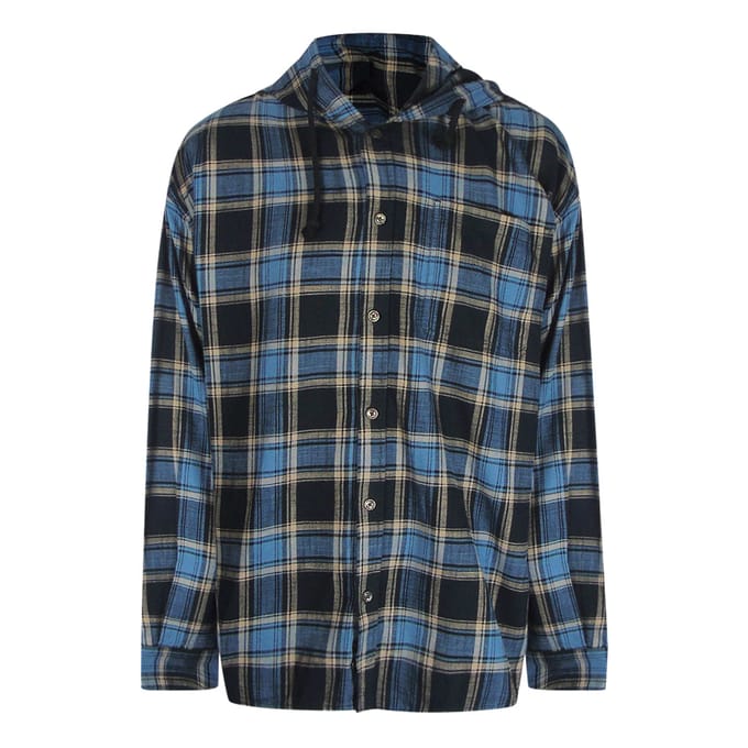 Dieselblauw geruit zwart capuchonoverhemd