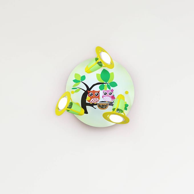 Elobra Plafondlamp Uil voor de kinderkamer, groen-geel