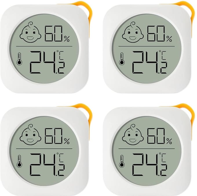 4x Digitale Mini Thermo-Hygrometer met Smiley Indicator voor Binnenklimaat