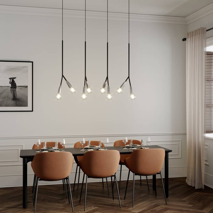 Lucande - hanglamp - 8lichts - metaal, aluminium - E27 - zwart, messing