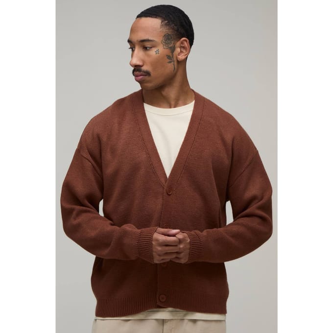 Relaxed Soft Touch Knitted Cardigan | Burnt Orange | Size Medium