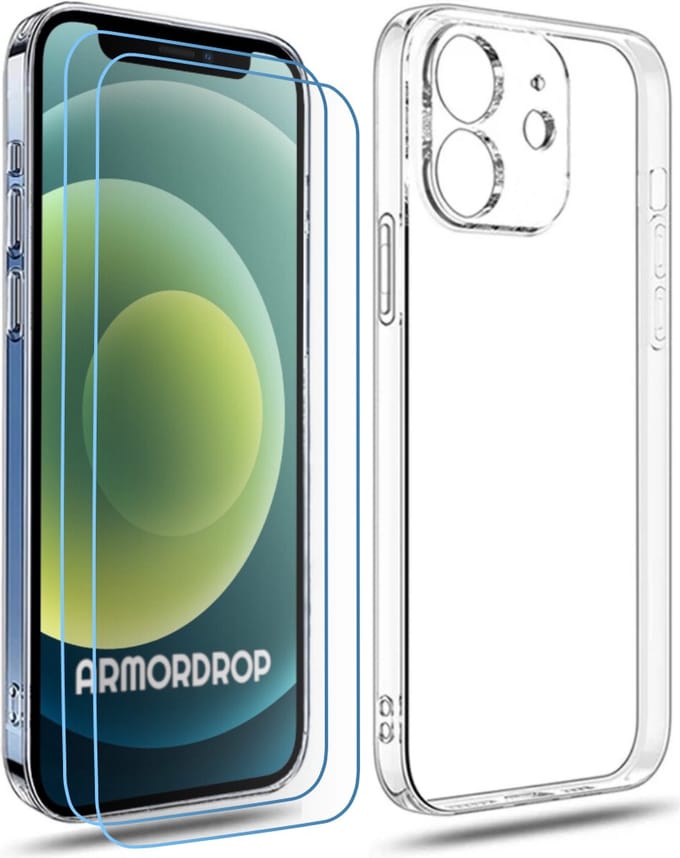 ArmorDrop Transparant Hoesje Inclusief 2x Screenprotector Geschikt Voor iPhone 12