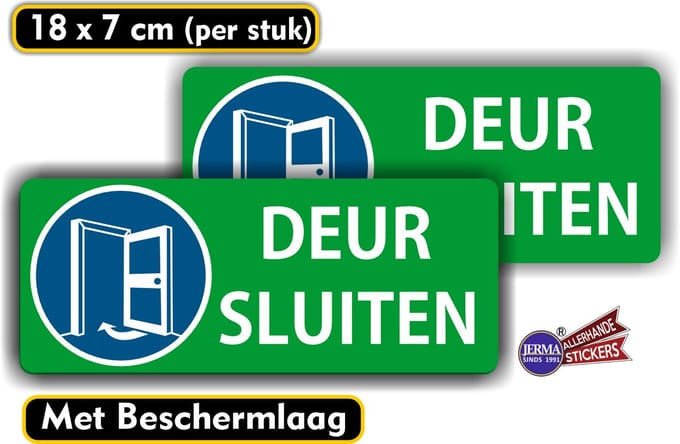 Jerma - Deur Sluiten - Stickers - set 2 stuks - 7 x 18 cm - Zelfklevend - Vinyl - Krasbestendig
