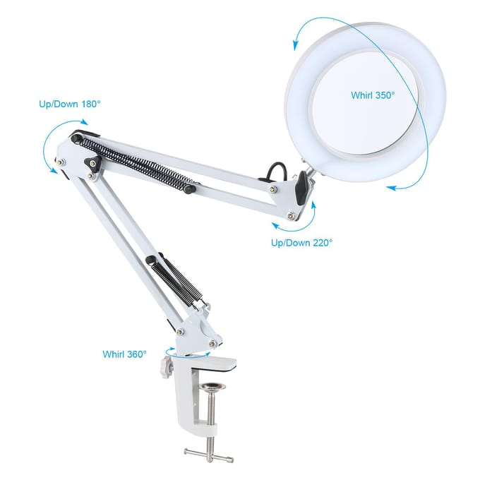D C5V 2A 8W 80LED lampe de bureau avec loupe 5x bras oscillant lampe de Table à pince alimentée par USB noir