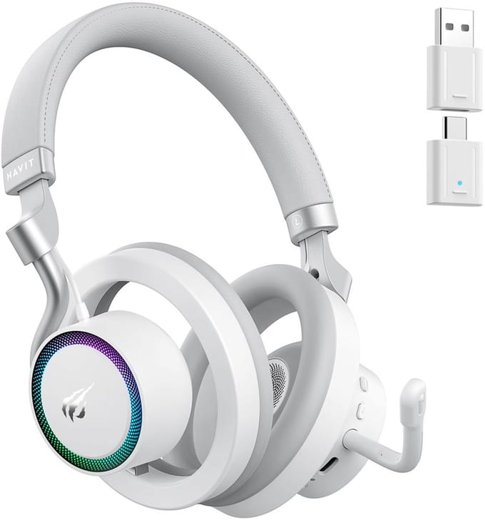 Havit Fuxi H8 - Draadloze Gaming Koptelefoon - Wit - 3D Geluid - Head-tracking