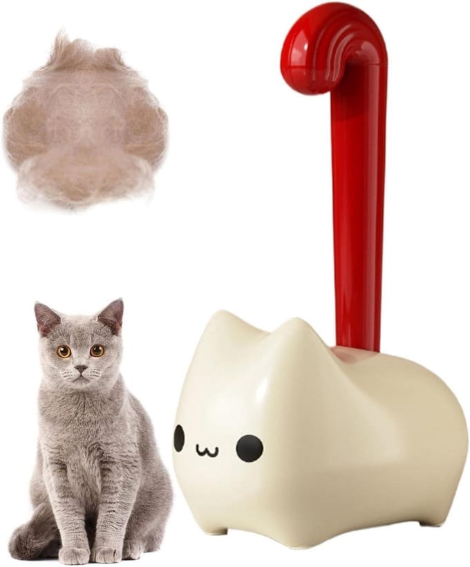 Pluizenroller Kat - Haarverwijderaar Kleding - Snel Opfrissen - Leuk Staand Ontwerp - 60 Vellen - Rood