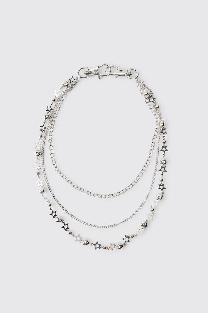 Star & Heart Charm Jean Chain | Silver
