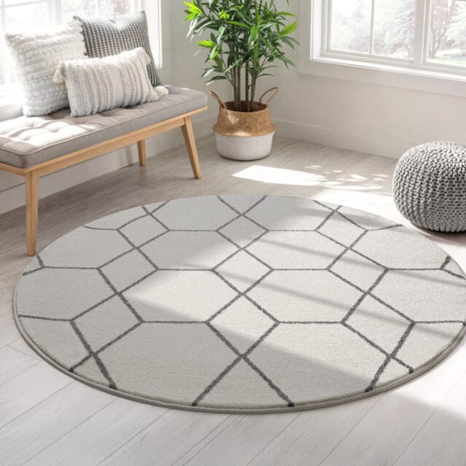 Muratap Trellis uni rond effen laagpolig vloerkleed modern 120 cm rond