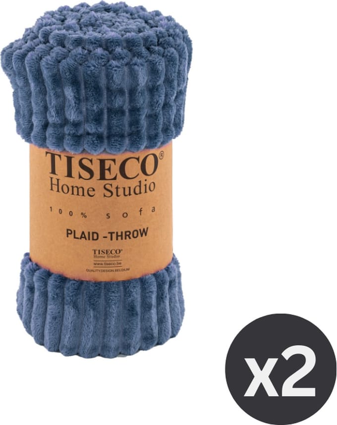 Tiseco - Deken RIBBLE - SET/2 - microflanel plaid - 130x160 cm - blue stone