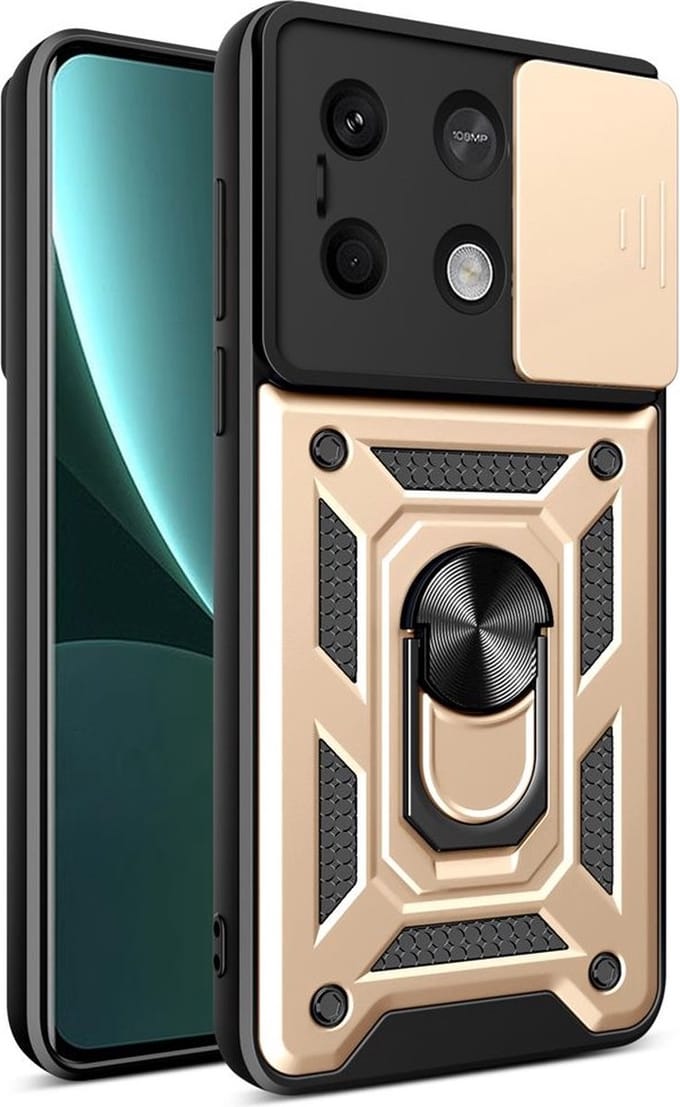 MobyDefend Hoesje - Geschikt voor Xiaomi Redmi Note 13 5G - Pantsercase Met Draaibare Ring - Goud