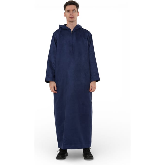 Heren Eid Marineblauwe Marokkaanse Jubba Robe Ramadan Eid Thobe met capuchon - HM12