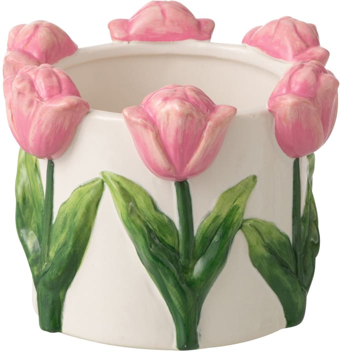 J-Line bloempot Tulp - keramiek - wit/roze - small