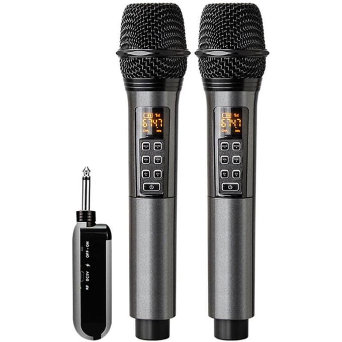 Draadloos Microfoonsysteem met Handmicrofoon UHF Professionele Dynamische Microfoons voor Thuisbioscopen 1 Receiver with 2 Microphone zwart