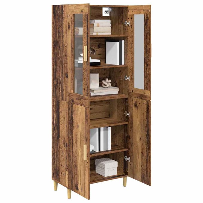 vidaXL - Highboard - Oud - Hout - 69,5 - x - 34 - x - 180 - cm - Gefabriceerd - Hout - en - Glas