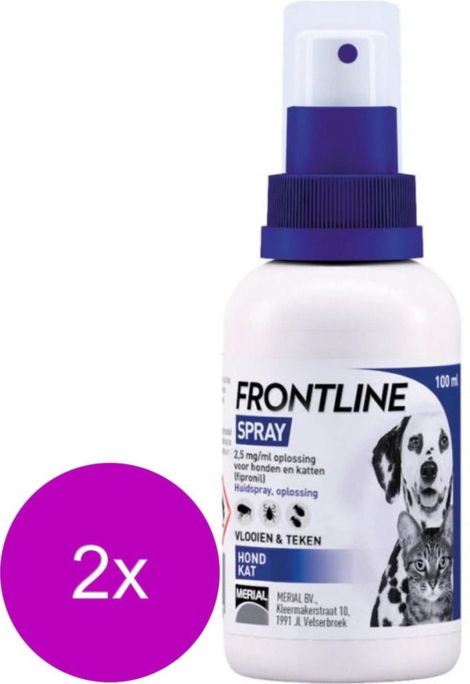 Frontline Spray Hond/Kat - Anti vlooien en tekenmiddel - 2 x 100 ml