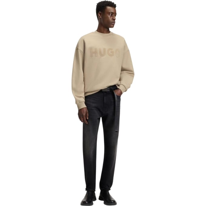 Hugo Heren-sweatshirt met reliëfpatroon, normale pasvorm (Medium Beige)