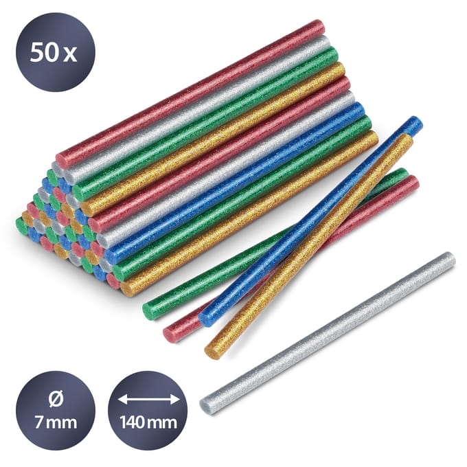 Set warmlijmstiften glitter, 50 stuks (Ø 7 mm)