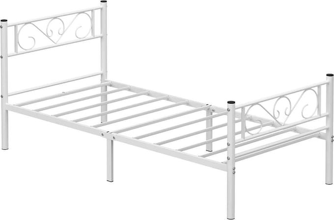 MIRA Home - Eenpersoonsbedframe - Bedframe - Wit - Metaal - 198x91,8x86,4