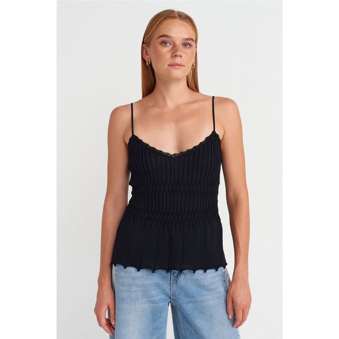 Geribbelde Mouwloze V-hals Blouse