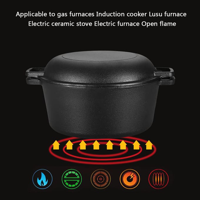 2-in-1 Gekruide Gietijzeren Dubbele Dutch Oven Combo Koker L gray
