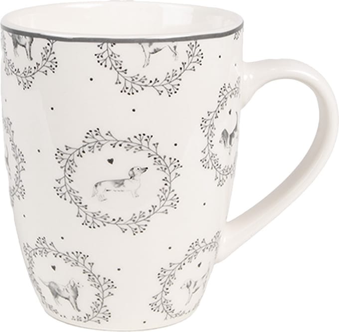 Clayre & Eef Mok 325 ml Wit Grijs Porselein Honden