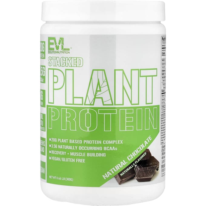 EVLution Nutrition, Gestapeld Plantaardig Eiwit, Natuurlijke Chocolade, 300g (0,66 pond)