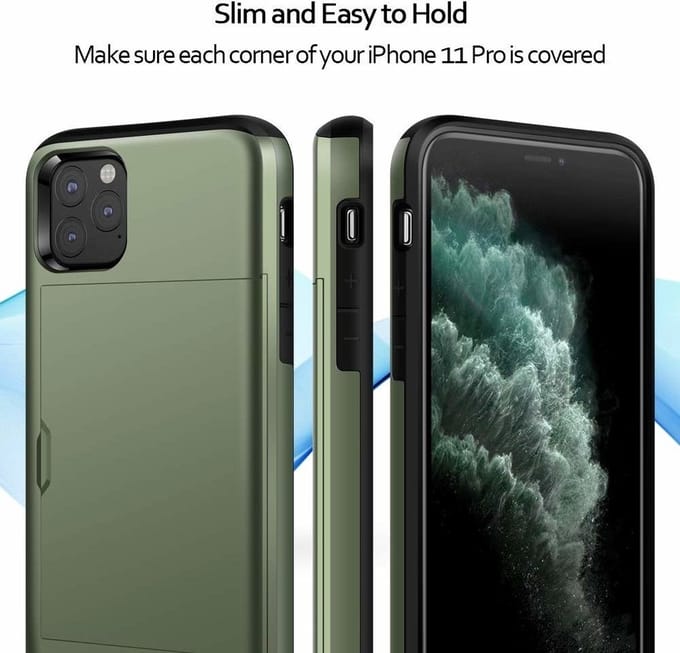 ShieldCase Kaarthouder case met slide geschikt voor Apple iPhone 11 Pro - hoesje met ruimte voor pasjes - pasjeshouder - hardcase - groen