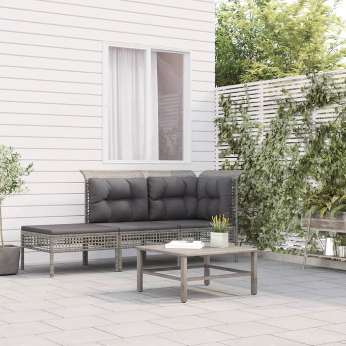 vidaXL - 3-delige - Loungeset - met - kussens - poly - rattan - grijs