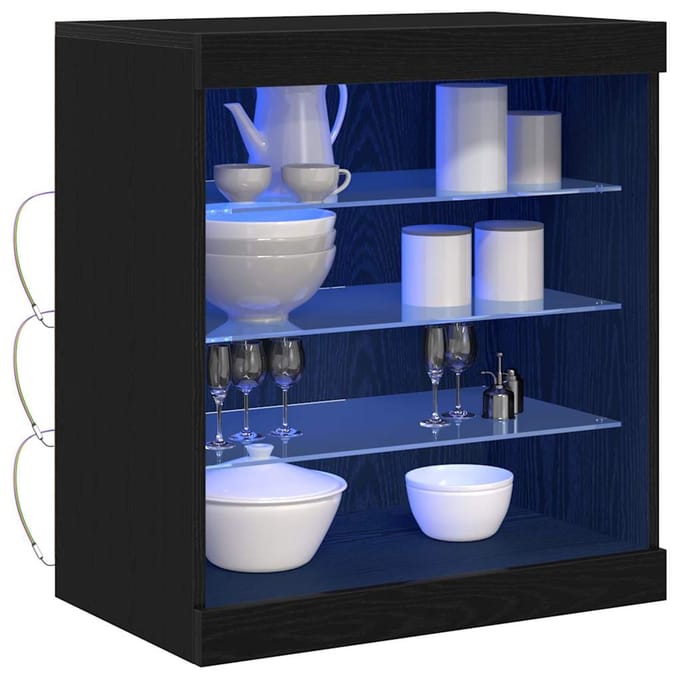 vidaXL - LED - Dressoir - Zwart - Eiken - 60,5 - x - 37 - x - 67 - cm - Bewerkt - hout