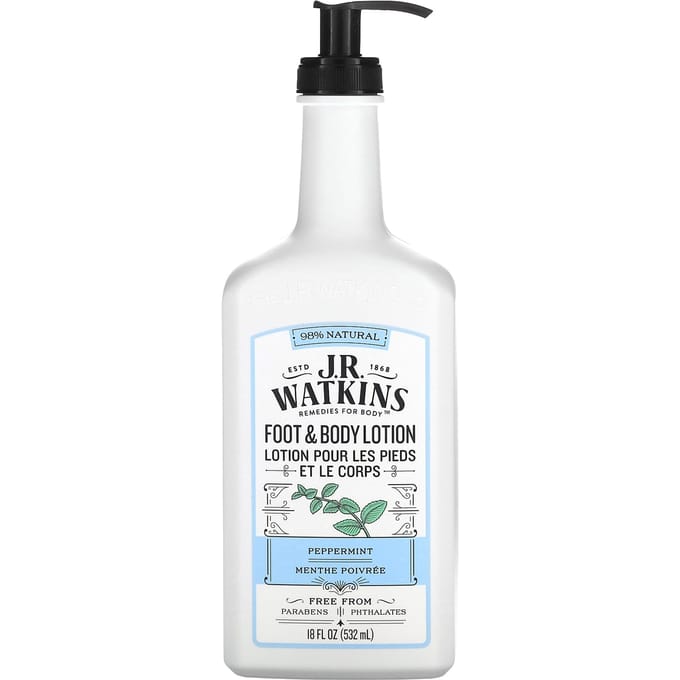 J R Watkins, Lotion pour les Pieds et le Corps, Menthe Poivrée, 18 fl oz (532 ml) white